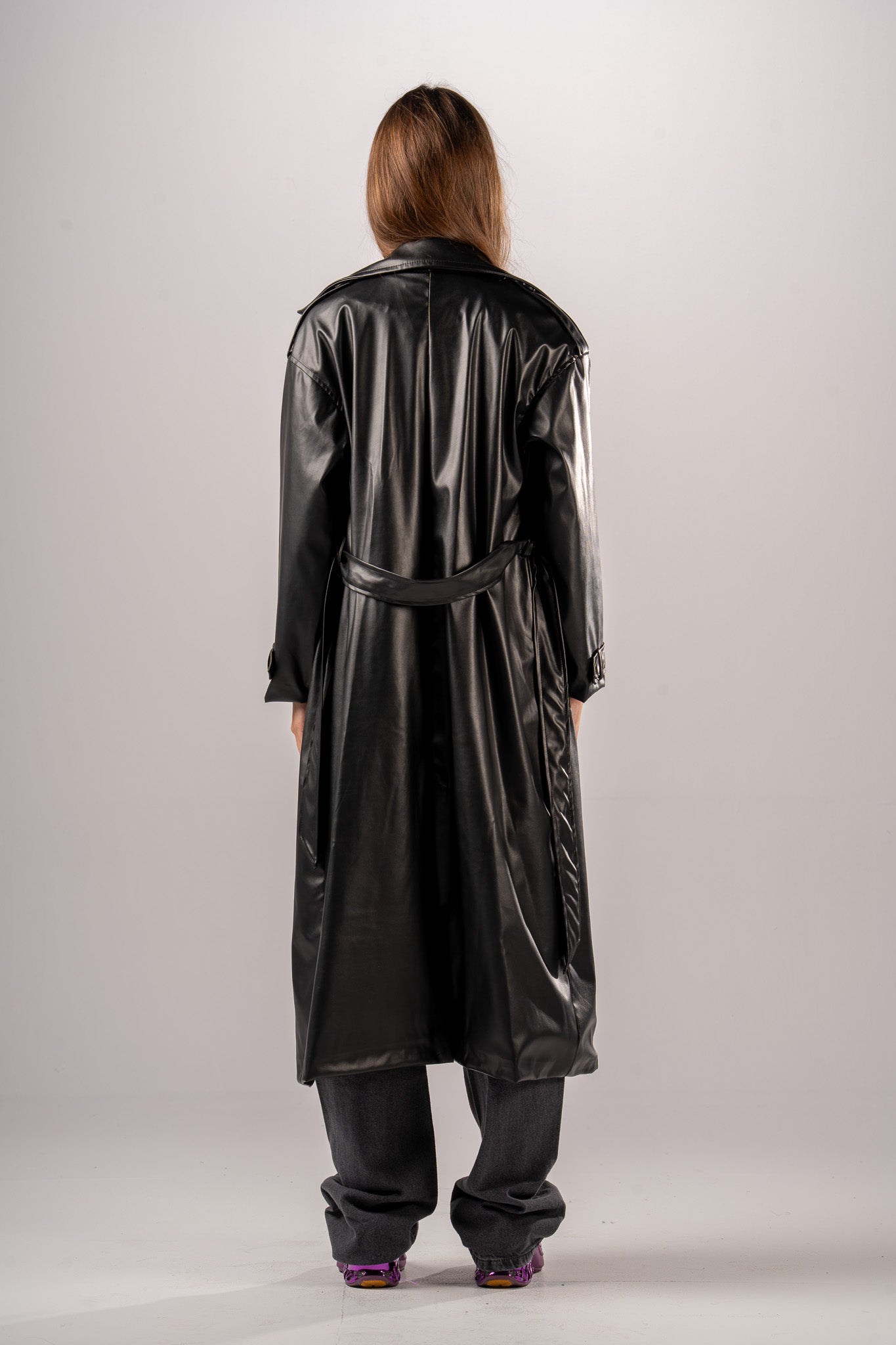 Black Double Breast PU Coat